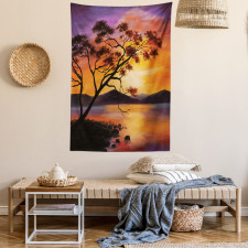 River Mountain Sunset Tapestry