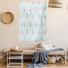 Bunnies on Oceanic Stripes Tapestry