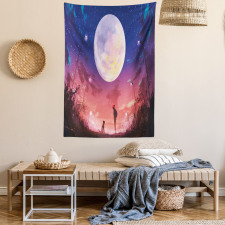 Dog Under Huge Moon Tapestry