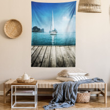 Yacht and Wooden Deck Tapestry