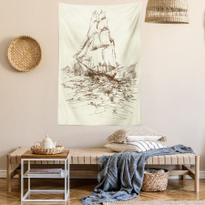 Hand Drawn Ship Tapestry