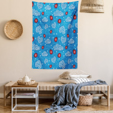 Ladybugs Hearts Clouds Tapestry