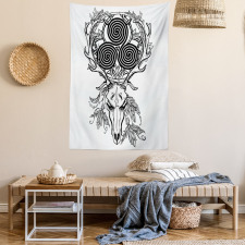 Deer Skull Feather Boho Tapestry