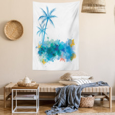 Seashells Blue Palm Art Tapestry