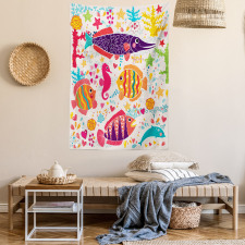 Cartoon Underwater Fish Tapestry