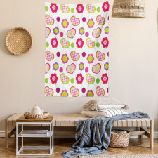 Flowers Heart Shapes Tapestry