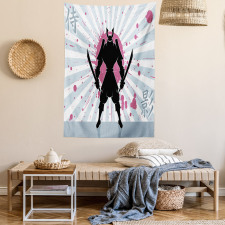 Cartoon Dark Color Samurai Tapestry