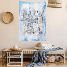 Sketchy Cold Snowy Scene Tapestry