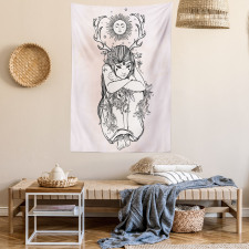 Occult Girl Under Sun Tapestry