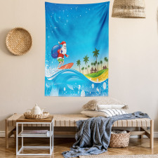 Surfing Santa Beach Tapestry