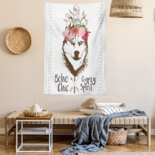 Flowers Feathers Husky Tapestry