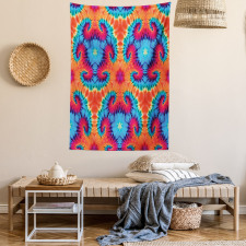 Orange and Blue Motif Colorful Tapestry