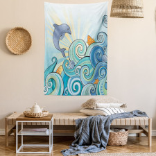 Cartoon Dolphin Ocean Tapestry