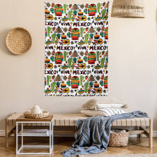 Cartoon Cactus Salsa Tapestry