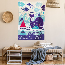 Cartoon Whale an Fishes Tapestry
