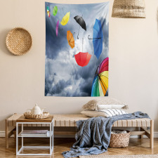 Flying Umbrellas Clouds Tapestry