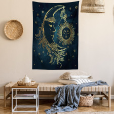 Moon with Boho Feathers Tapestry
