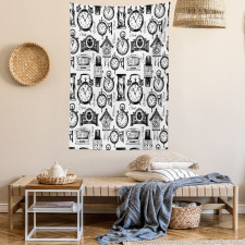 Hand Drawn Clocks Tapestry