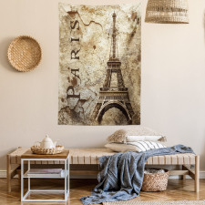Eiffel Tower on Grunge Wall Tapestry