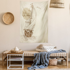 Sailing Ship Birds Sun Tapestry