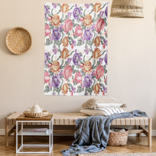 Retro Flowers and Curls Tapestry