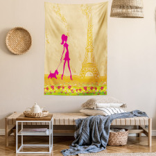 Pink Girl Dog Eiffel Tapestry