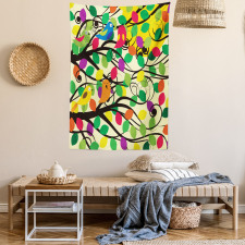 Happy Birds Colorful Tree Tapestry