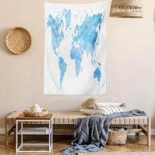 Blue Watercolor World Map Tapestry