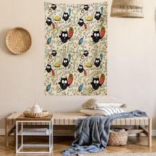 Hungry Owls Eating Tapestry