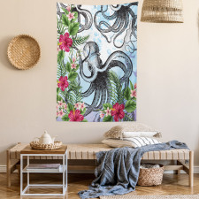 Tropic Hibiscus and Octopus Tapestry