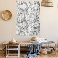 Monochrome Sketch Leaf Tapestry