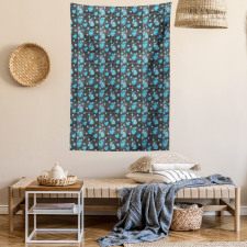 Blue Blossoms on Grid Tapestry