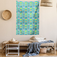 Colorful Orca Silhouettes Tapestry