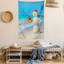 Sand Snowman Santa Hat Tapestry