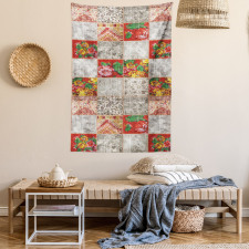 Folkloric Grunge Flowers Tapestry