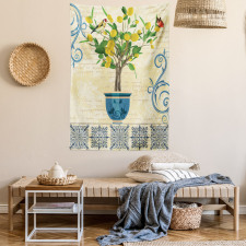 Retro Style Lemon Tree Tapestry