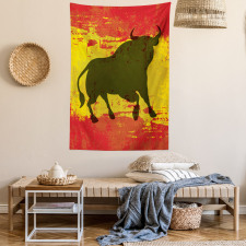 Bull Silhouette on Flag Tapestry