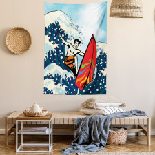 Summer Cartoon Surfing Boy Tapestry