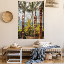 Tiki Masks and Palm Trees Tapestry
