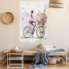 Girl Riding Bike Flowers Tapestry