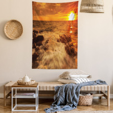 Ocean with Rocks at Sunset Tapestry