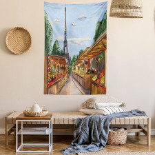 Colorful Sketch Street Eiffel Tapestry