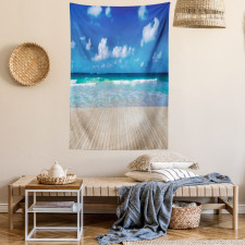 Waves on Wooden Pier Shore Tapestry