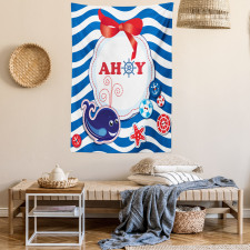 Marine Ahoy Cartoon Whale Tapestry