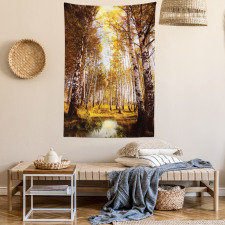 Autumn Birch Trees River Tapestry