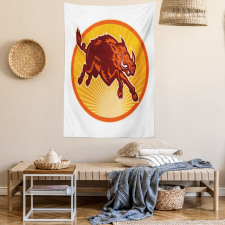 Retro Attacking Wild Boar Tapestry