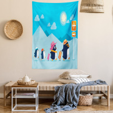 Funny Penguin Family Trip Tapestry