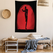 Man Silhouette Pose Round Tapestry