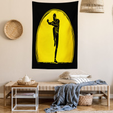 Karate Pose Man on Moon Tapestry