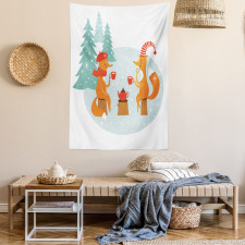 Happy Foxes Winter Tapestry